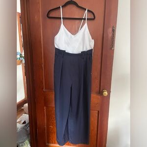 Forever 21 White and Navy Jumpsuit
